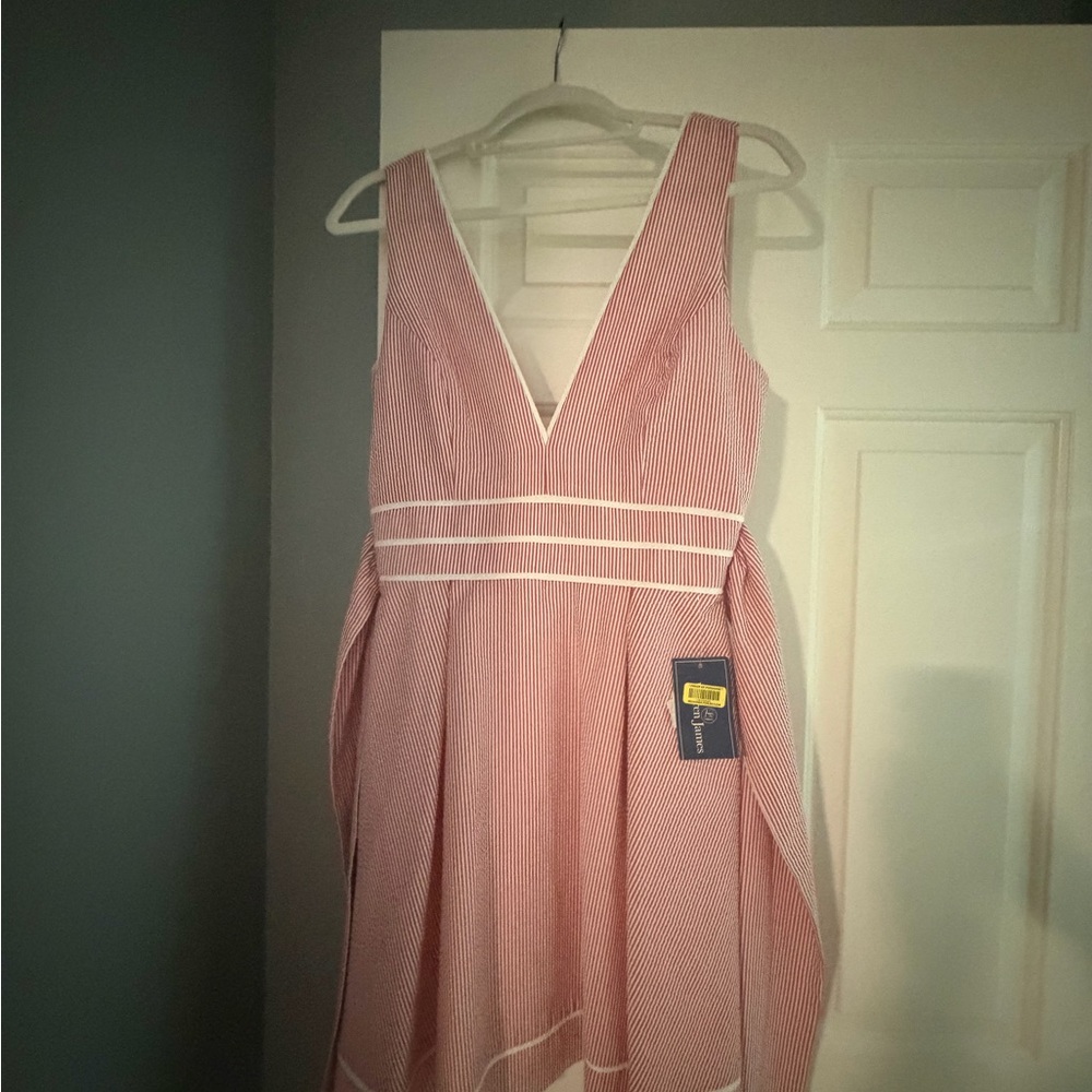 Lauren James red seersucker dress size small
